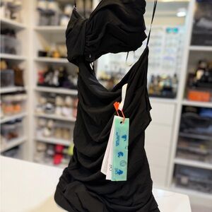 Off-White VI Crepe Drape Strapless Black Dress